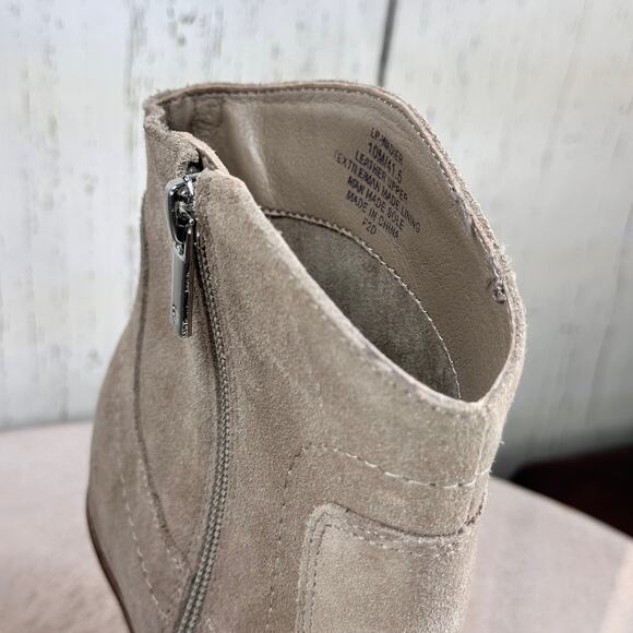 Lucky Brand Waider Womens Ankle Bootie Size 10 Leather Taupe Wedge Boots New - Picture 4 of 11